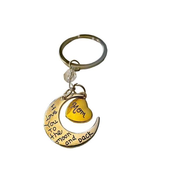 Stainless Steel I Love You To The Moon And Back Mom Keychain NEW - Picture 1 of 3